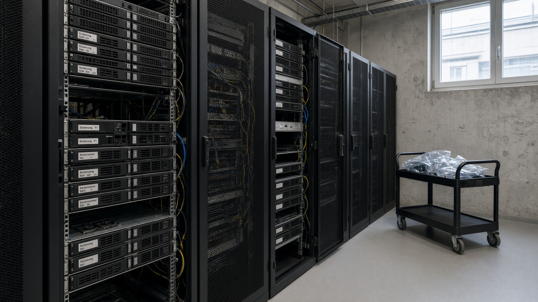 Serverraum in Wien vor der Stilllegung — Datenträger bereit für zertifizierte Datenlöschung nach NIST SP 800-88