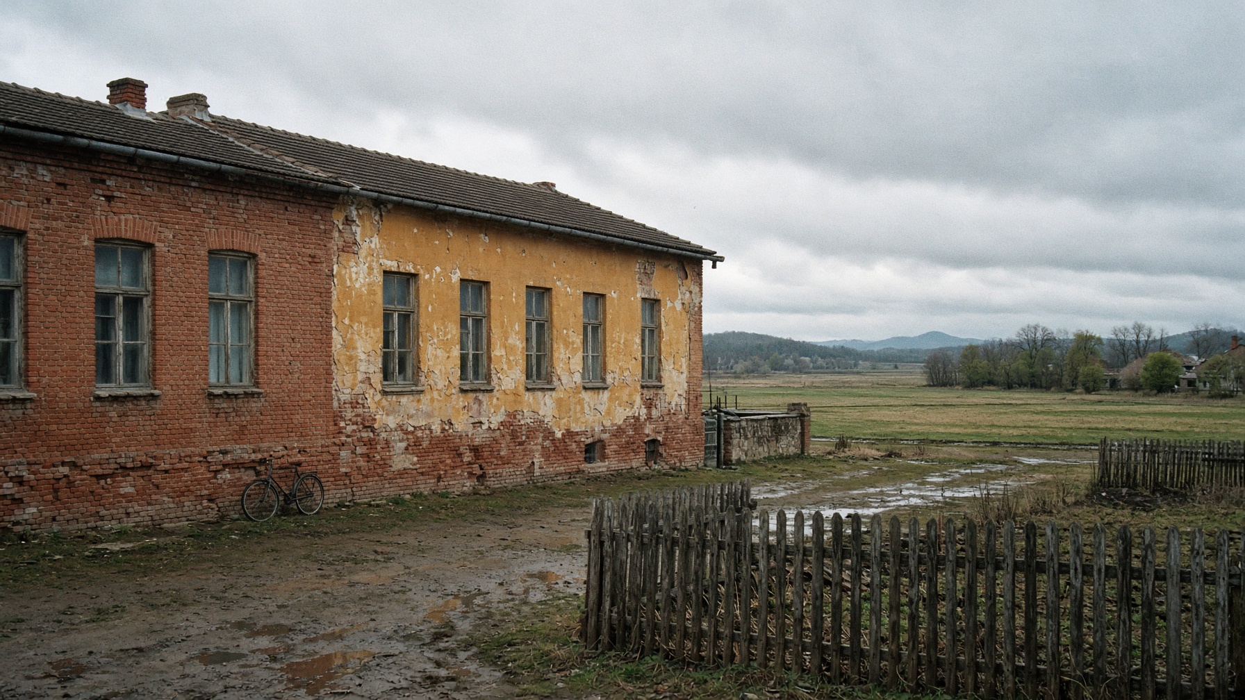 Brick village school in Mihăileni, Botoșani, on the Ukrainian border