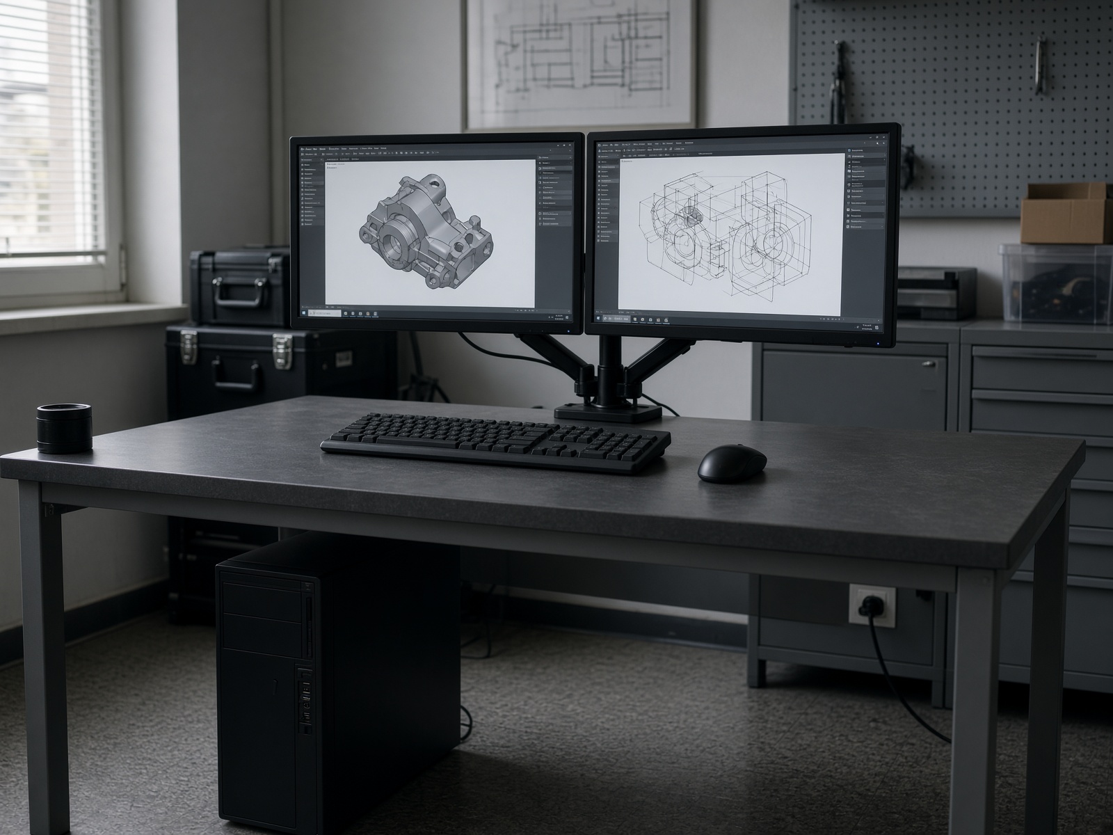 Dual-monitor engineering workstations prepared for IT asset recovery